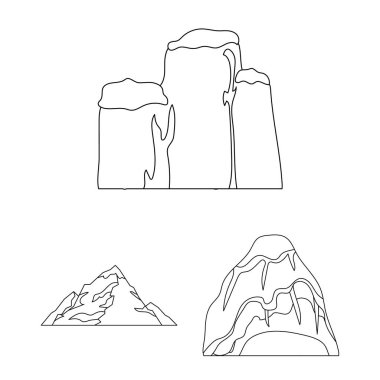 Farklı dağlar set koleksiyonu tasarım için simgeleri anahat. Dağlar ve yatay sembol stok web illüstrasyon vektör.