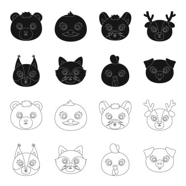 Protein, rakun, tavuk, domuz. Hayvan namlu toplama simgeler siyah, anahat stili vektör simge stok çizim web içinde ayarla..