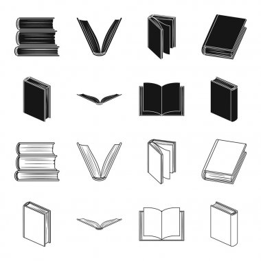 Çeşitli kitaplar. Kitap toplama simgeler siyah, anahat stili vektör simge stok çizim web içinde ayarla..