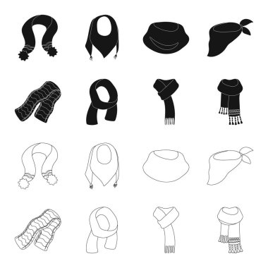 Eşarp, eşarp ve şal çeşitli. Eşarp ve şal toplama simgeler siyah, anahat stili vektör simge stok çizim web ayarla.
