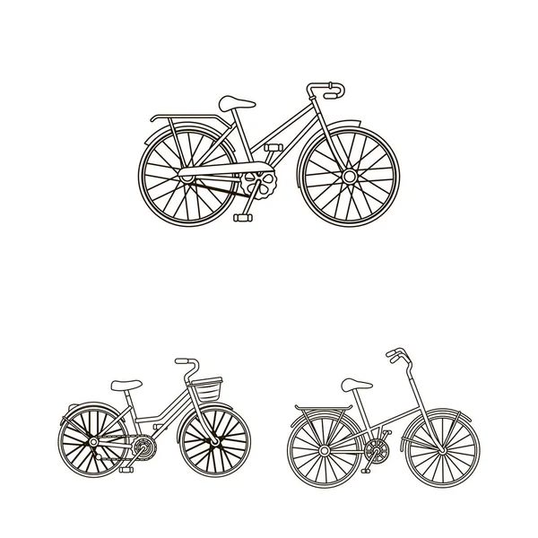 Várias bicicletas delineiam ícones na coleção de conjuntos para design. O tipo de transporte vetor símbolo web ilustração . — Vetor de Stock