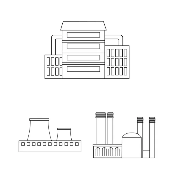 Fábrica e instalações delinear ícones na coleção de conjuntos para design. Fábrica e equipamento símbolo vetorial ilustração web stock . —  Vetores de Stock