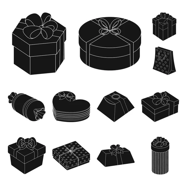 Δώρο και συσκευασίας μαύρο εικόνες set συλλογής για το σχεδιασμό. Πολύχρωμα συσκευασία διανυσματικά εικονογράφηση σύμβολο μετοχής web. — Διανυσματικό Αρχείο