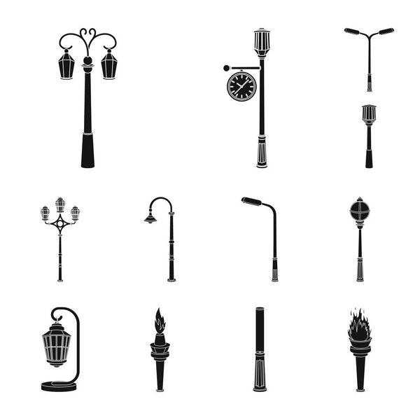 Lamp post black icons in set collection for design. Lantern and lighting vector symbol stock web illustration.