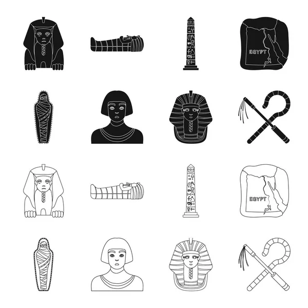 Ladrón y grito, una máscara de oro, un egipcio, una momia en una tumba.Ancient Egipto conjunto de iconos de colección en negro, contorno estilo vector símbolo stock ilustración web . — Archivo Imágenes Vectoriales