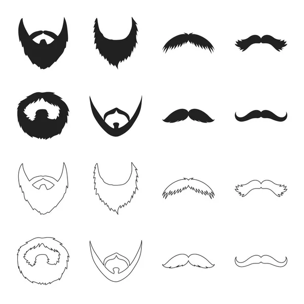 Bigote y barba, peinados negro, iconos de contorno en la colección de conjuntos para el diseño. Elegante corte de pelo vector símbolo stock web ilustración . — Vector de stock