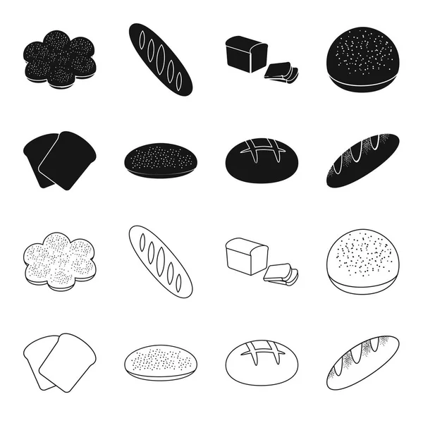 Tostadas, pizza de stock, pan con volantes, ronda rye.Bread conjunto de iconos de la colección en negro, contorno estilo vector símbolo stock ilustración web . — Vector de stock