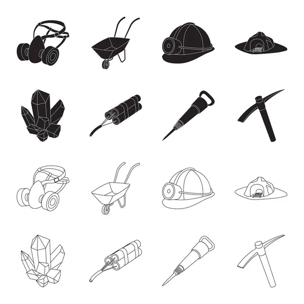 Мінерали, вибухові речовини, джек-метал, pickaxe. Mining Industry set collection icons in black, outline style Векторні символи стокової ілюстрації Інтернет . — стоковий вектор