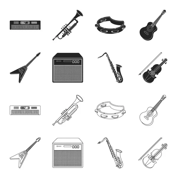 Guitarra elétrica, alto-falante, saxofone, violino.Instrumentos de música definir ícones de coleção em preto, estilo esboço vetor símbolo estoque ilustração web . — Vetor de Stock