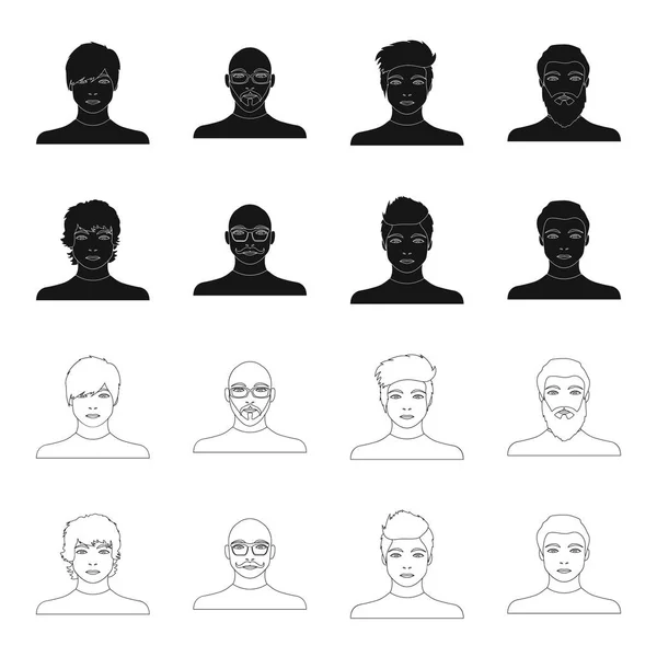 The appearance of the young guy, the face of a bald man with a mustache in his glasses. Face and appearance set collection icons in black,outline style vector symbol stock illustration web. — Stock Vector