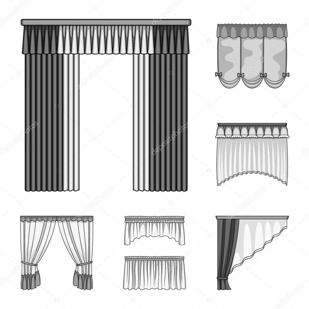 Different kinds of curtains monochrome icons in set collection for design. Curtains and lambrequins vector symbol stock  illustration.