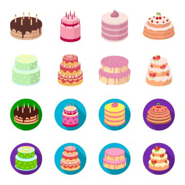 Tatlım, tatlı, krema, şeker pekmezi. Kek ülke toplama simgeler çizgi film, düz stil vektör simge stok çizim web ayarla..