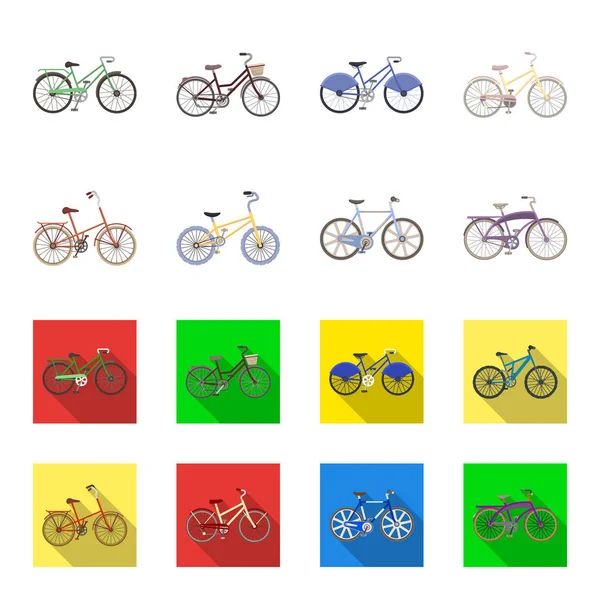 Kinder Fahrrad und andere Arten. Verschiedene Fahrräder setzen Sammlung Symbole in Cartoon, flachen Stil Vektor Symbol Stock Illustration Web. — Stockvektor