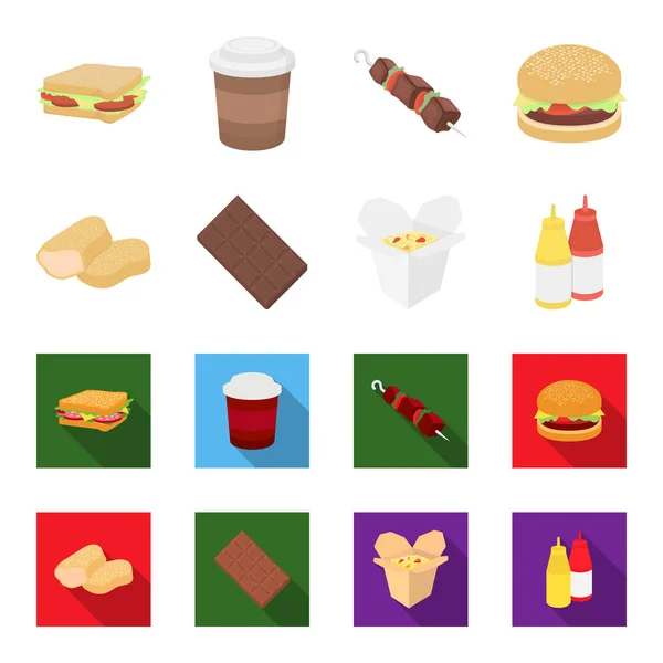 Chocolat, nouilles, pépites, sauce.Fast food set collection icônes en dessin animé, plat style vectoriel symbole illustration web . — Image vectorielle