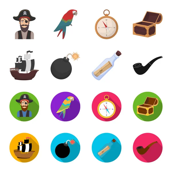 Pirata, bandido, barco, vela .Pirates conjunto de iconos de la colección en la historieta, estilo plano vector símbolo stock ilustración web . — Vector de stock