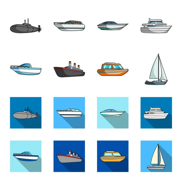 Schutzboot, Rettungsboot, Frachtdampfer, Sportyacht.Schiffe und Wassertransport Set Sammlung Symbole in Cartoon, flachen Stil Vektor Symbol Stock Illustration Web. — Stockvektor