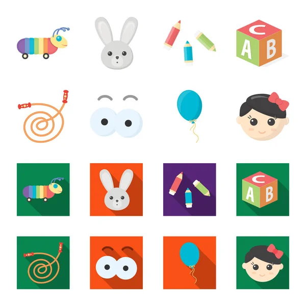 Children toy cartoon, flat icons in set collection for design. Игры и безделушки векторные символы веб-иллюстрации . — стоковый вектор