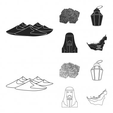 Doğu şekerleme, Ramazan lamba, Arap Şeyh, bölge. Arap Emirlikleri toplama simgeler siyah, anahat stili vektör simge stok çizim web içinde ayarla..