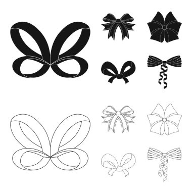 Yay, şerit, dekorasyon ve diğer web simge siyah, anahat stili. Hediye, yay, düğüm, küme koleksiyon simgeler.