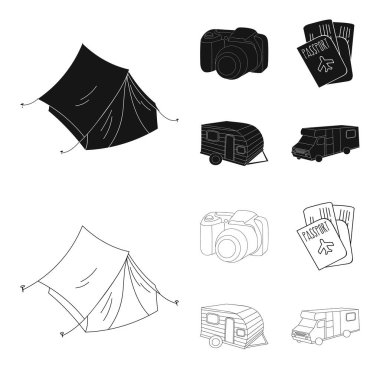 Tatil, fotoğraf, fotoğraf makinesi, pasaport. Aile tatil toplama simgeler siyah, anahat stili vektör simge stok çizim web içinde ayarla..
