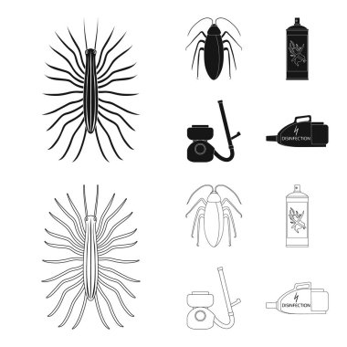 Hamamböceği ve dezenfeksiyon siyah, Geçitin anahat simgeleri set koleksiyonu tasarım için. Haşere kontrol Servisi vektör simge stok web çizim.