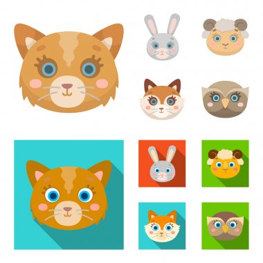 Kedi, tavşan, tilki, koyun. Hayvan namlu toplama simgeler çizgi film, düz stil vektör simge stok çizim web ayarla..