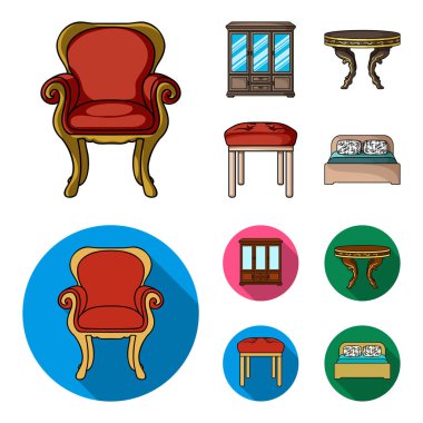 Mobilya, iç, tasarım, sandalye. Çizgi film, düz stil vektör simge stok çizim web mobilya ve ev interiorset toplama simgeler.