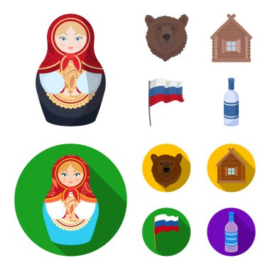 Rusya, ülke, ulus, matryoshka. Rusya ülke toplama simgeler çizgi film, düz stil vektör simge stok çizim web ayarla..
