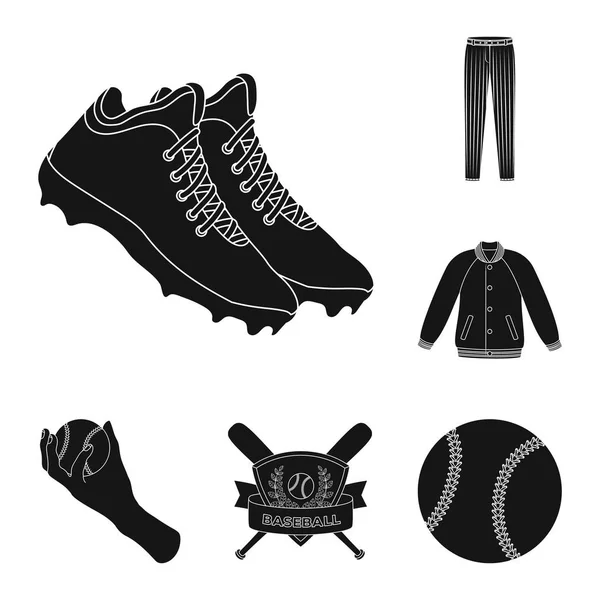 Baseball e atributos ícones pretos na coleção de conjuntos para design.Baseball jogador e equipamento símbolo vetorial ilustração web estoque . — Vetor de Stock