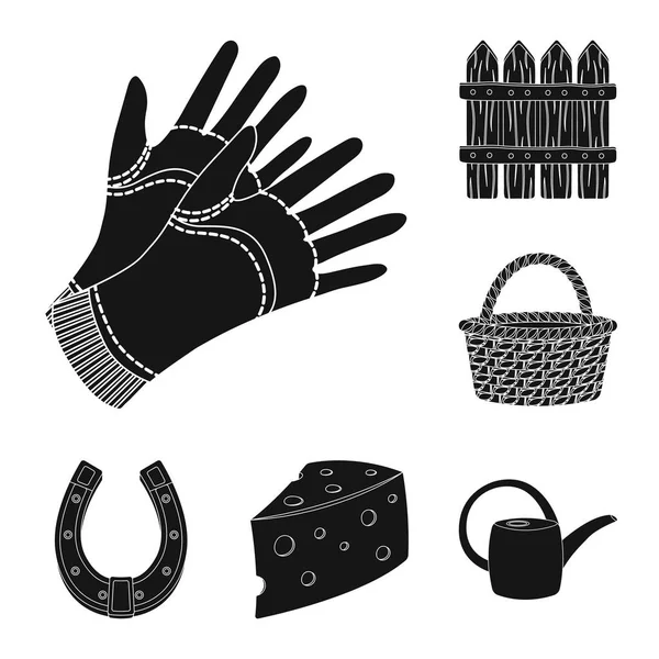 Bauernhof und Garten schwarze Symbole in Set-Kollektion für Design. Landwirtschafts- und Gerätevektor Symbol stock web illustration. — Stockvektor