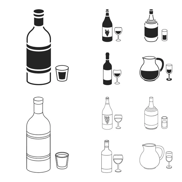 Белое вино, красное вино, джин, сангрия. Алкоголь набор значки коллекции в черном, очертания стиль векторного символа фондового иллюстрации веб . — стоковый вектор