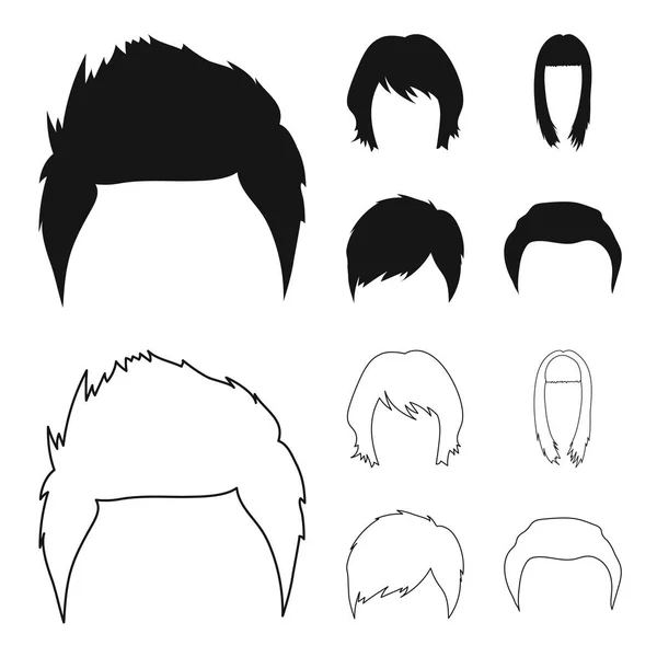 Bigode e barba, penteados pretos, ícones de contorno na coleção de conjuntos para design. Elegante corte de cabelo vetor símbolo web ilustração . — Vetor de Stock