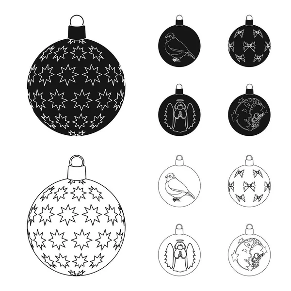 Nya året leksaker svart, disposition ikoner i set samling för design. Christmas bollar för en treevector symbol lager web illustration. — Stock vektor