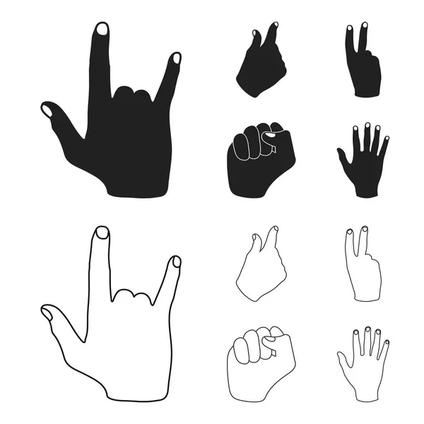 Открытый кулак, победа, скряга. Ручной жест набор значки коллекции в черном, очертания стиль векторных символов фондового иллюстрации веб . — стоковый вектор