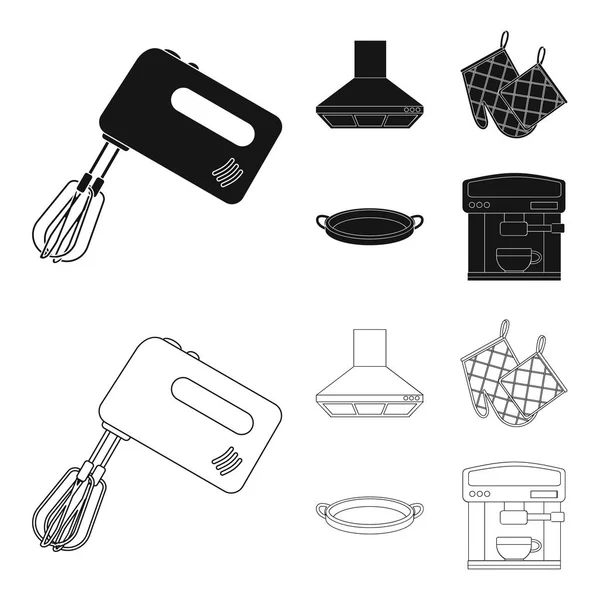 Кухонное оборудование черное, очертания иконок в наборе коллекции для дизайна. Векторные изображения векторных символов кухни и аксессуаров . — стоковый вектор