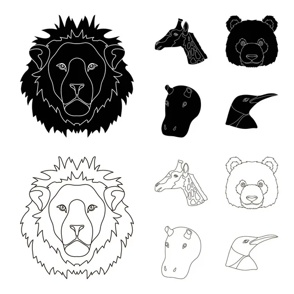 Panda, Giraffe, Nilpferd, Pinguin, realistische Tiere setzen Sammlungssymbole in schwarz, umreißen Stil Vektor Symbol Stock Illustration Web. — Stockvektor