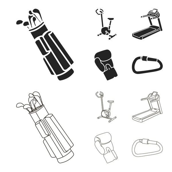 Palestra, tapis roulant, guantone boxer, serratura. Sport set raccolta icone in nero, contorno stile vettore simbolo stock illustrazione web . — Vettoriale Stock