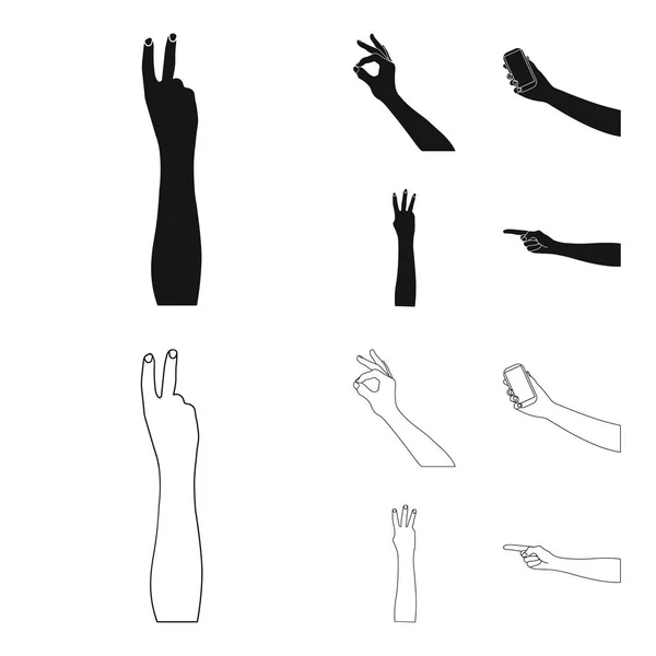 Черный язык жестов, значки контуров в коллекции наборов для design.Emotional часть коммуникационного вектора символов веб-иллюстрации . — стоковый вектор