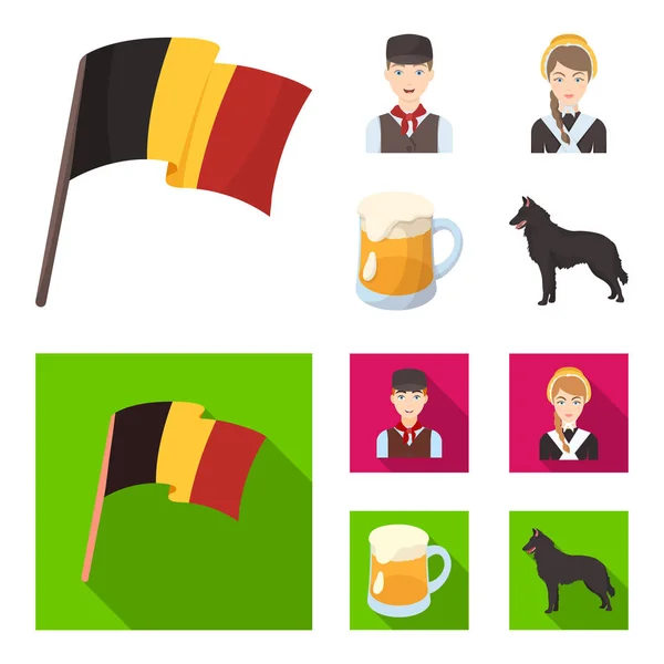 Ulusal bayrak, Belçikalılar ve ülkenin diğer simgeler. Belçika karikatür, düz stil vektör simge stok çizim web simgeler ayarla. — Stok Vektör
