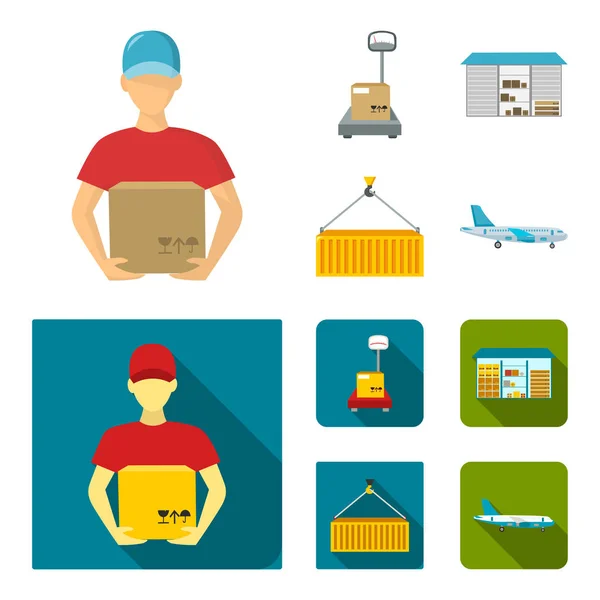 Courier, scales, container, warehouse. Logistic,set collection icons in cartoon,flat style vector symbol stock illustration web. — Stock Vector