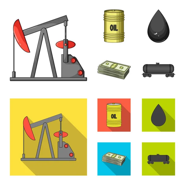 Bomba, barril, gota, petrodólares. Ícones de coleção de conjunto de óleo em desenhos animados, estilo plano símbolo vetorial web ilustração estoque . — Vetor de Stock