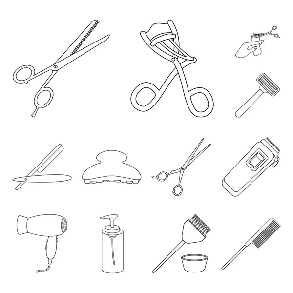 Cabeleireiro e ferramentas delinear ícones na coleção de conjuntos para design.Profissão cabeleireiro vetor símbolo estoque web ilustração . —  Vetores de Stock