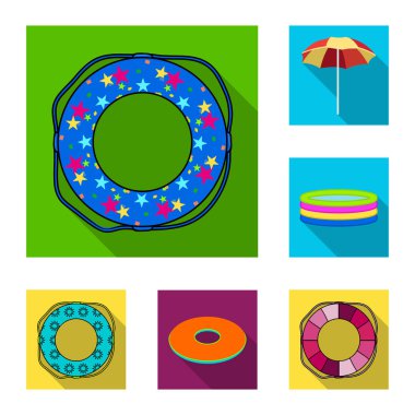 Çok renkli Yüzme set koleksiyonu tasarım için düz simgeler daire içine alın. Farklı lifebuoysvector sembol stok web çizimi.