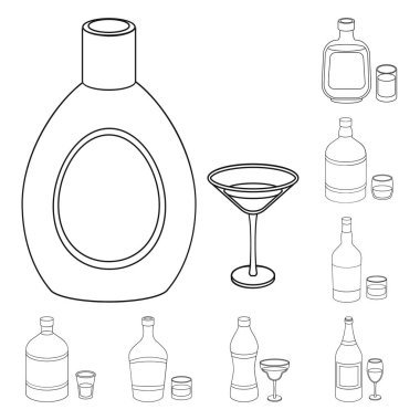 Set koleksiyonu tasarım için alkol anahat simgeleri türleri. Alkol şişeleri vektör simge stok web çizimde.