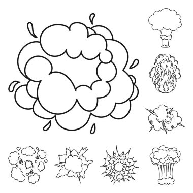 Farklı patlamalar set koleksiyonu tasarım için simgeleri anahat. Flash ve alev vektör simge stok web çizim.