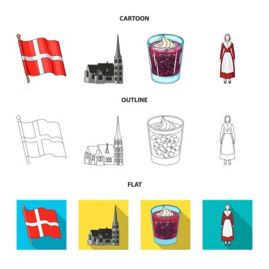 Bayrak, ulusal, sembol ve diğer web simgesi karikatür, anahat, stil düz. Danimarka, Tarih, turizm, küme koleksiyon simgeler.