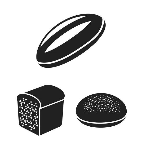 Типи хлібних чорних іконок у наборі для дизайну. Хлібобулочні вироби Векторний символ стоковий веб-ілюстрація . — стоковий вектор