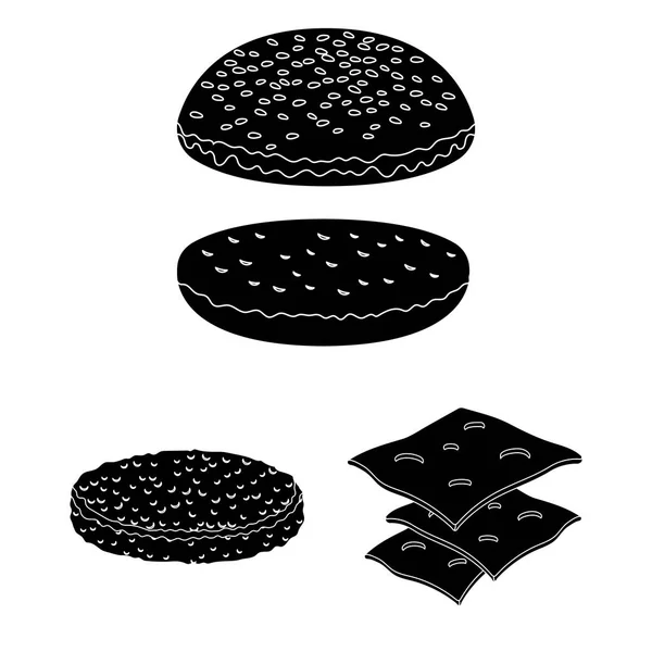 Hamburguesa e ingredientes iconos negros en la colección de conjuntos para el diseño. Burger cocina vector símbolo stock web ilustración . — Vector de stock