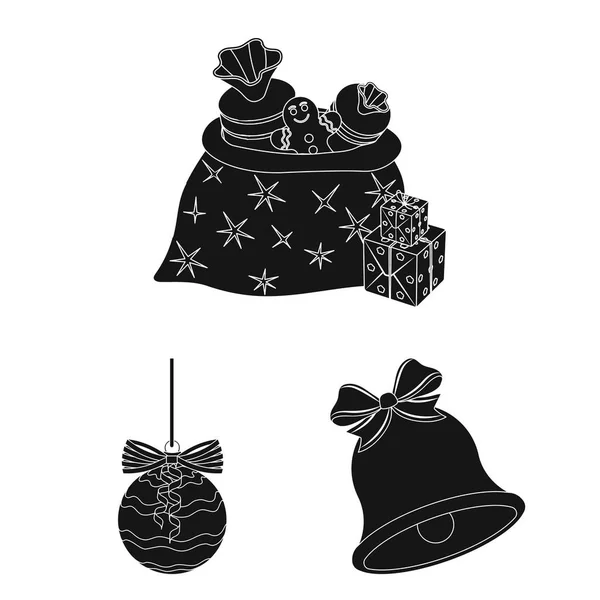 Weihnachten Attribute und Accessoires schwarze Symbole in Set-Kollektion für Design. Frohe Weihnachten Vektor Symbol Stock Web Illustration. — Stockvektor