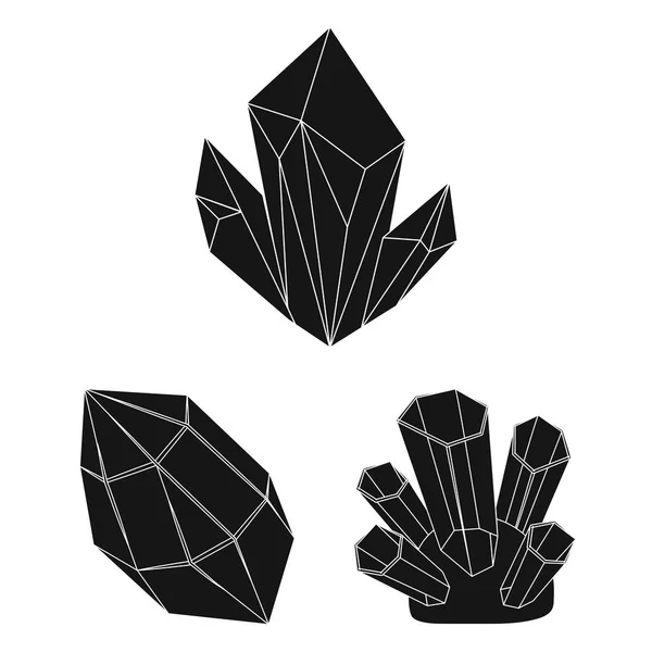 Kostbare mineralen zwarte pictogrammen in set collectie voor design. Juwelier en apparatuur vector symbool voorraad web illustratie. — Stockvector